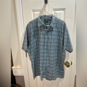 Ralph Lauren Men’s Greggor Cotton Short Sleeve Plaid Blue‎ Button Up XL READ